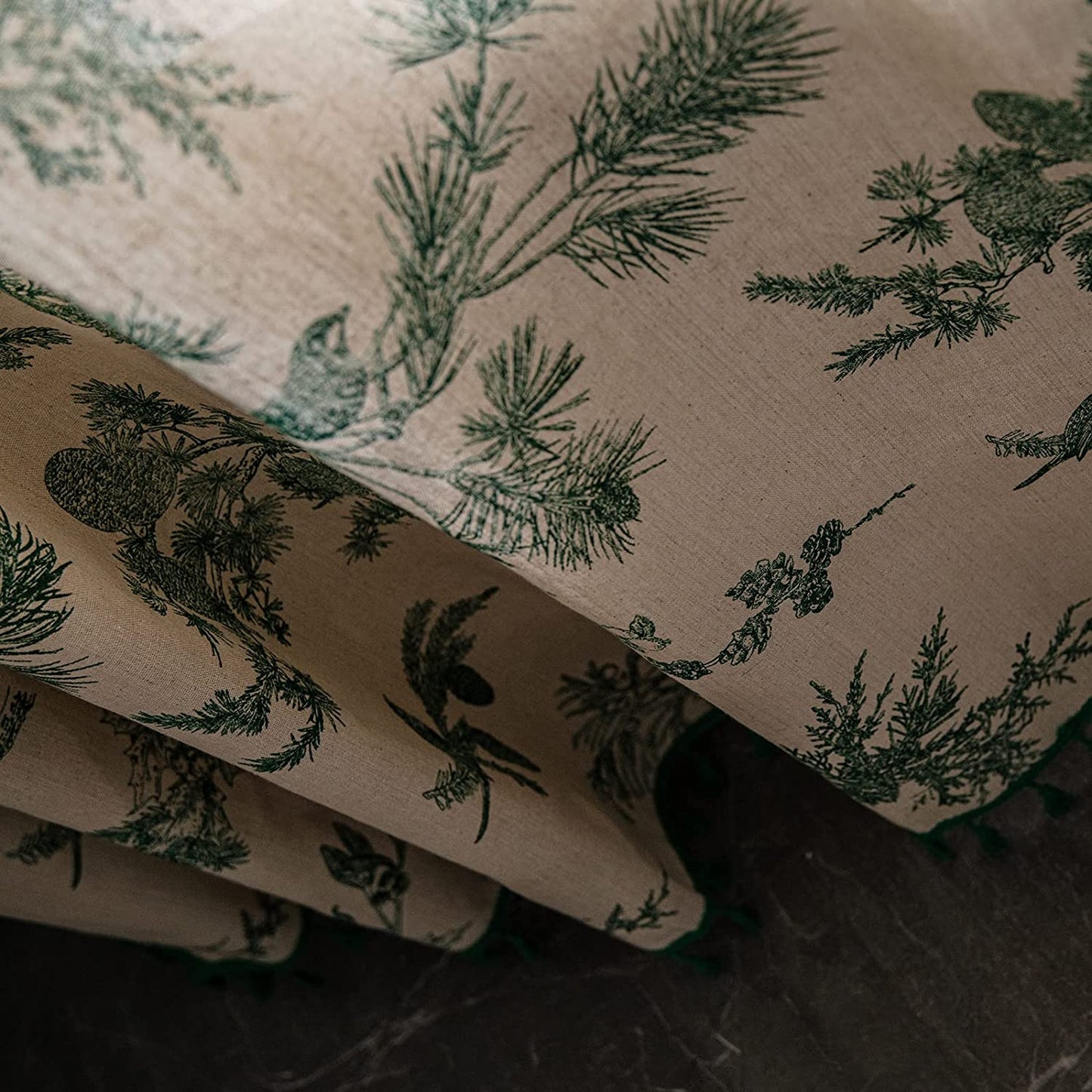 Bohemian style tassel green pine nut semi shading through rod curtain room, living room, bedroom, 2 pieces
