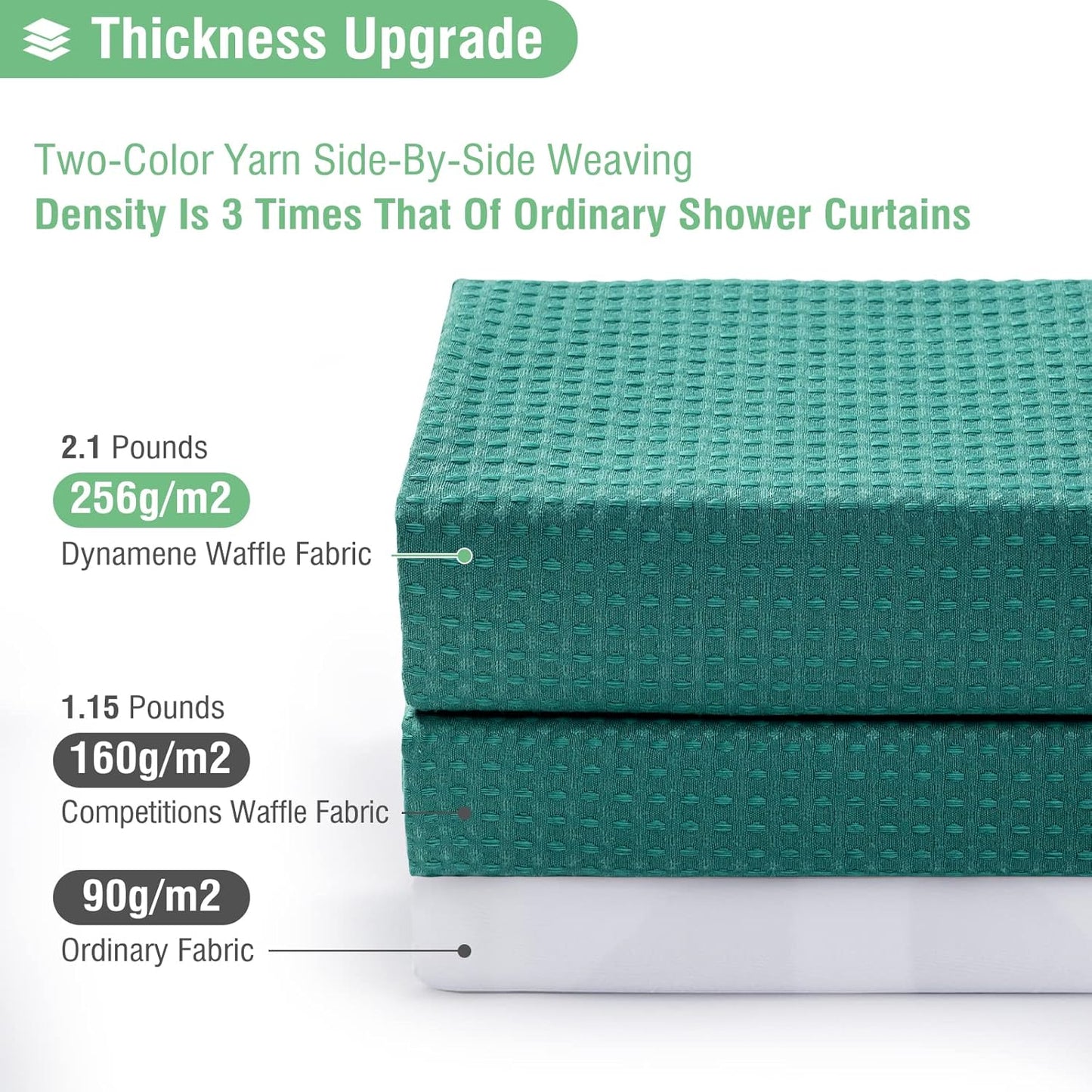 Fabric Shower Curtain - Waffle Weave Weighted Thick Cloth Shower Curtains for Bathroom, Hotel Spa Luxury Bath Curtain Set with 10 Hooks,Seaweed Green