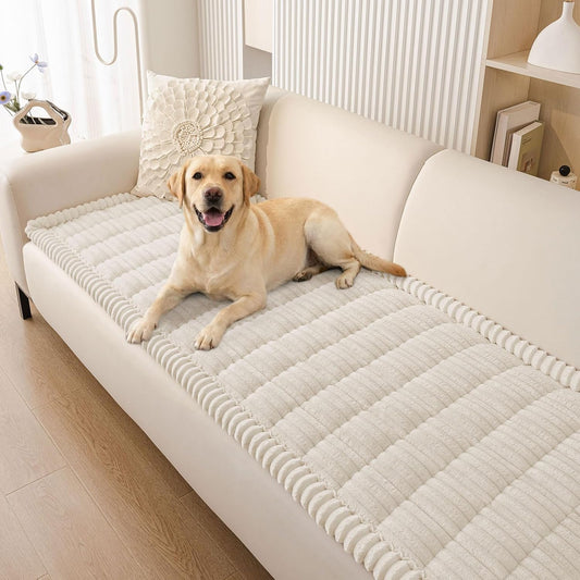 Couch Cover for Dogs Washable, Non Slip Fuzzy Pet Couch Covers for 3 Cushion Sofa Pet Friendly, Thick Soft Sofa Slipcovers Cushion Protector, White