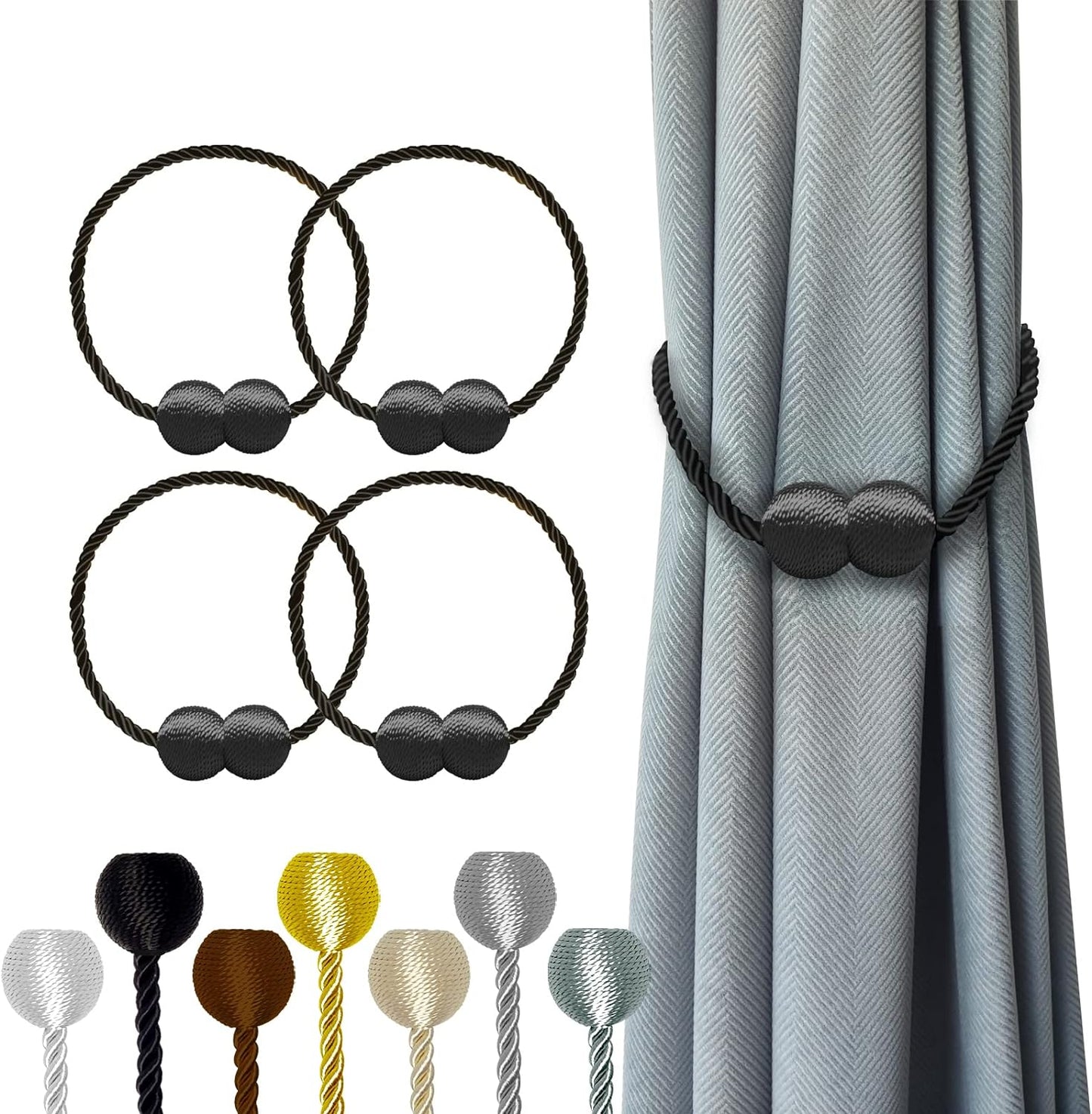 Curtain Tiebacks Buckles Holdbacks Holders Hooks Clip for Home Outdoor Bedroom Office Decorative Curtain(Black)