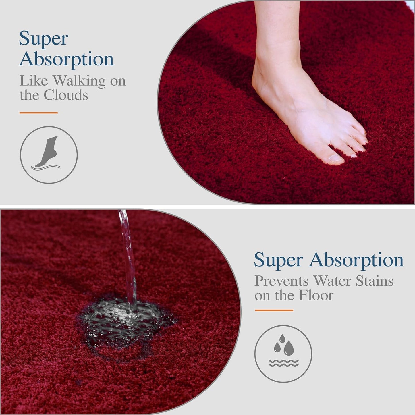 Bath Rug for Bathroom Non Slip Bathroom Mat Water Absorbent Soft Microfiber Shaggy Bathroom Rug Machine Washable Bath Mat,Red