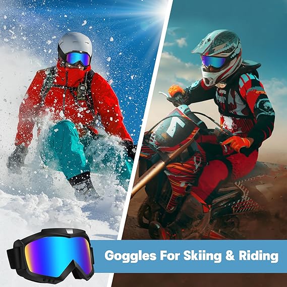 Dirt Bike Goggles 2 Pack - Motorcycle, ATV, Riding, Ski, Windproof Racing Glasses,Black Grey