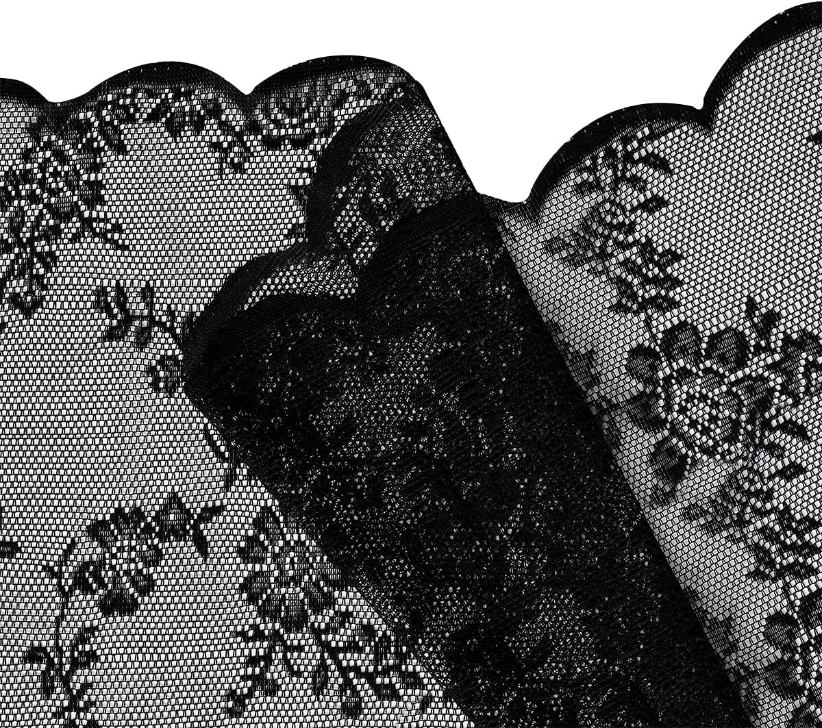 Black Lace Sheer Curtains for Bedroom Farmhouse French Floral Rose Lace Curtain Panels Durable Flower Embeoidered Window Treatment Drapes for Living Room Christmas Holiday, Set of 2