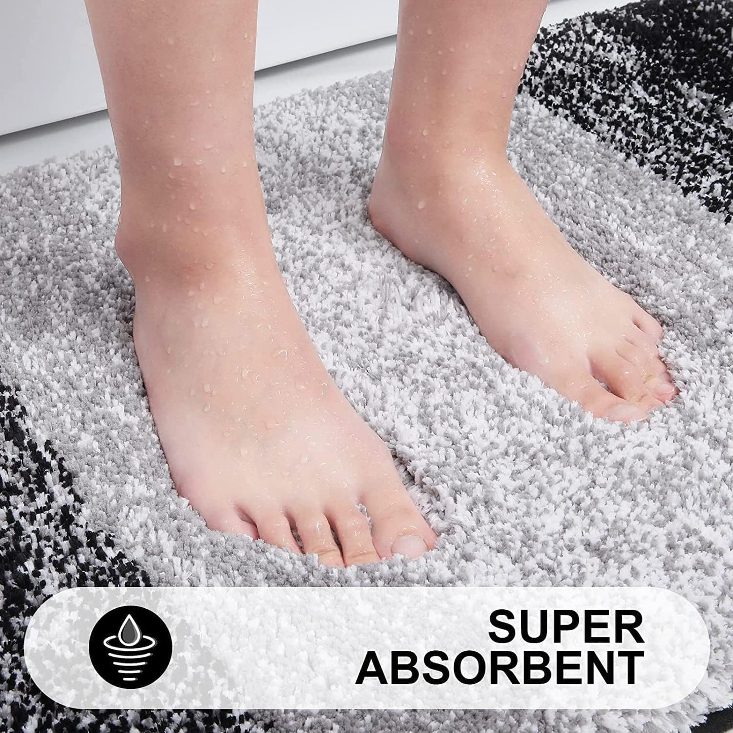 Luxury Bathroom Rug Mat, Extra Soft and Absorbent Microfiber Bath Rugs, Non-Slip Plush Shaggy Bath Carpet,Black