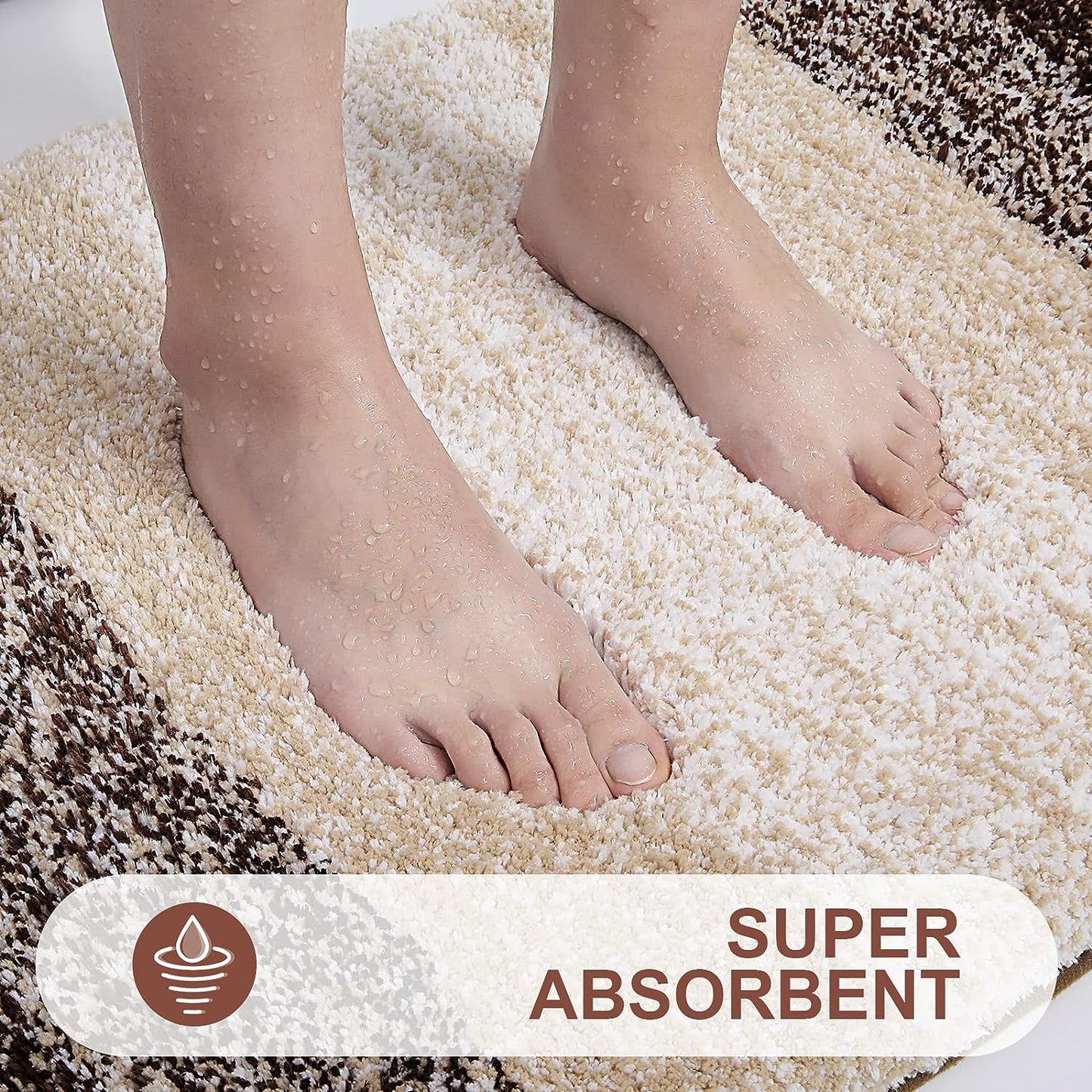 Luxury Bathroom Rug Mat, Extra Soft and Absorbent Microfiber Bath Rugs, Non-Slip Plush Shaggy Bath Carpet,Brown