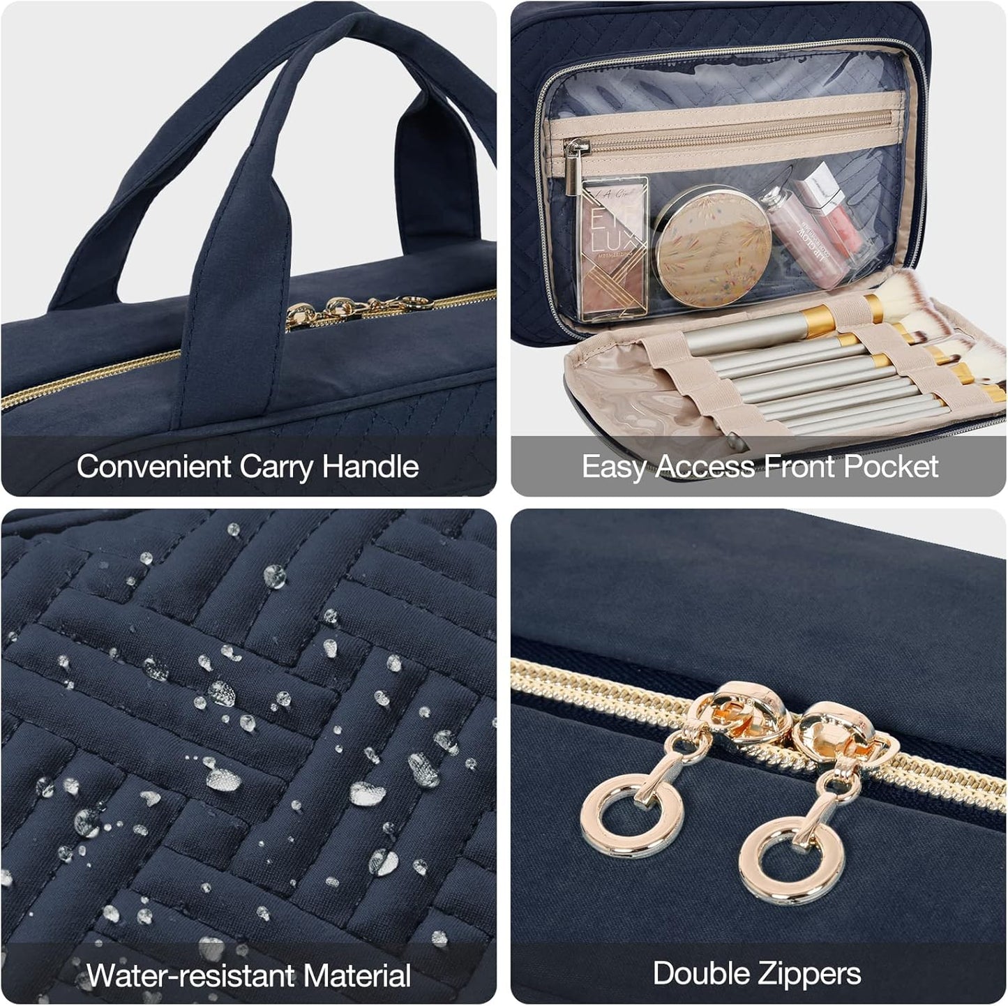 Toiletry Bag Hanging Travel Makeup Organizer, Transparent Cosmetic Bag Makeup Bag for Full Sized Toiletries,Navy