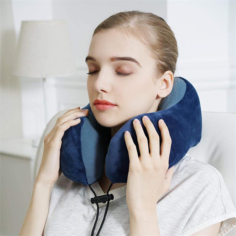 Travel Pillow 100% Pure Memory Foam Neck Pillow, Warm Velvet Cover - Machine Washable, Airplane Travel Kit with 3D Sleep Mask, Earplugs, and Luxury Bag, Blue