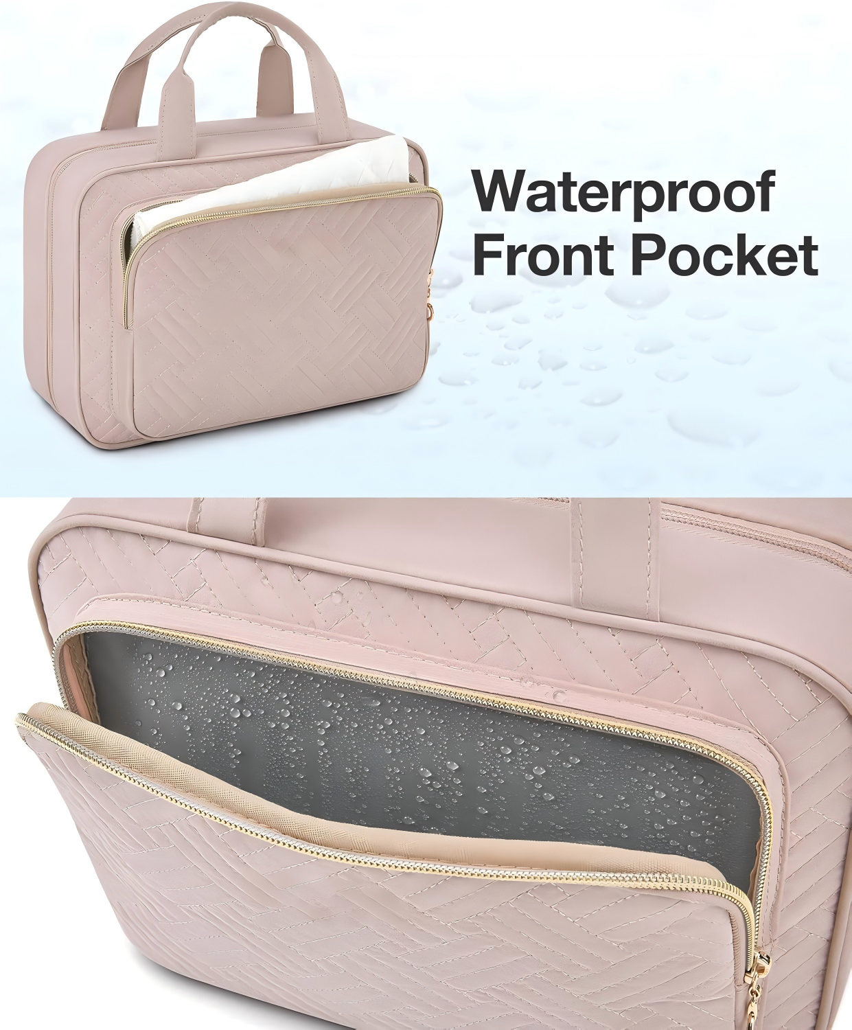 Toiletry Bag Hanging Travel Makeup Organizer, Transparent Cosmetic Bag Makeup Bag for Full Sized Toiletries, Pink