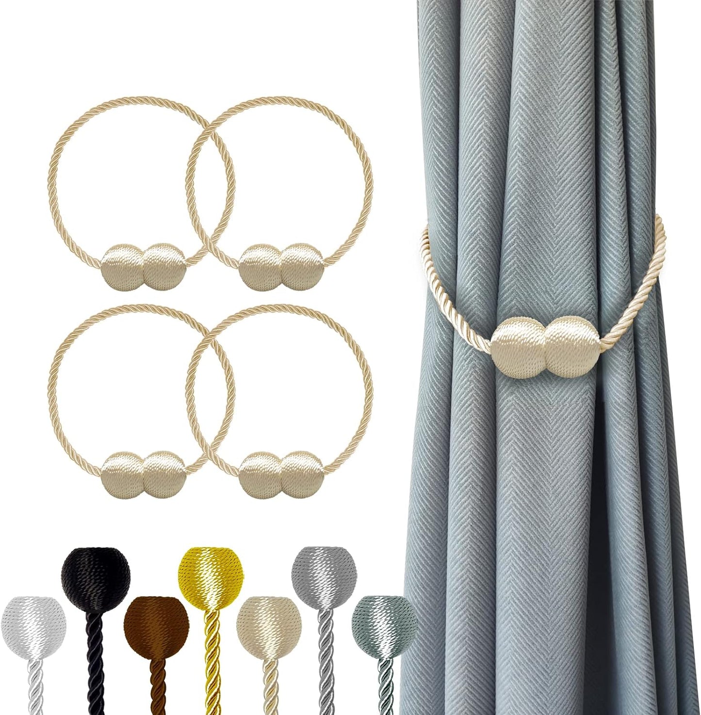 Curtain Tiebacks Buckles Holdbacks Holders Hooks Clip for Home Outdoor Bedroom Office Decorative Curtain(Beige)