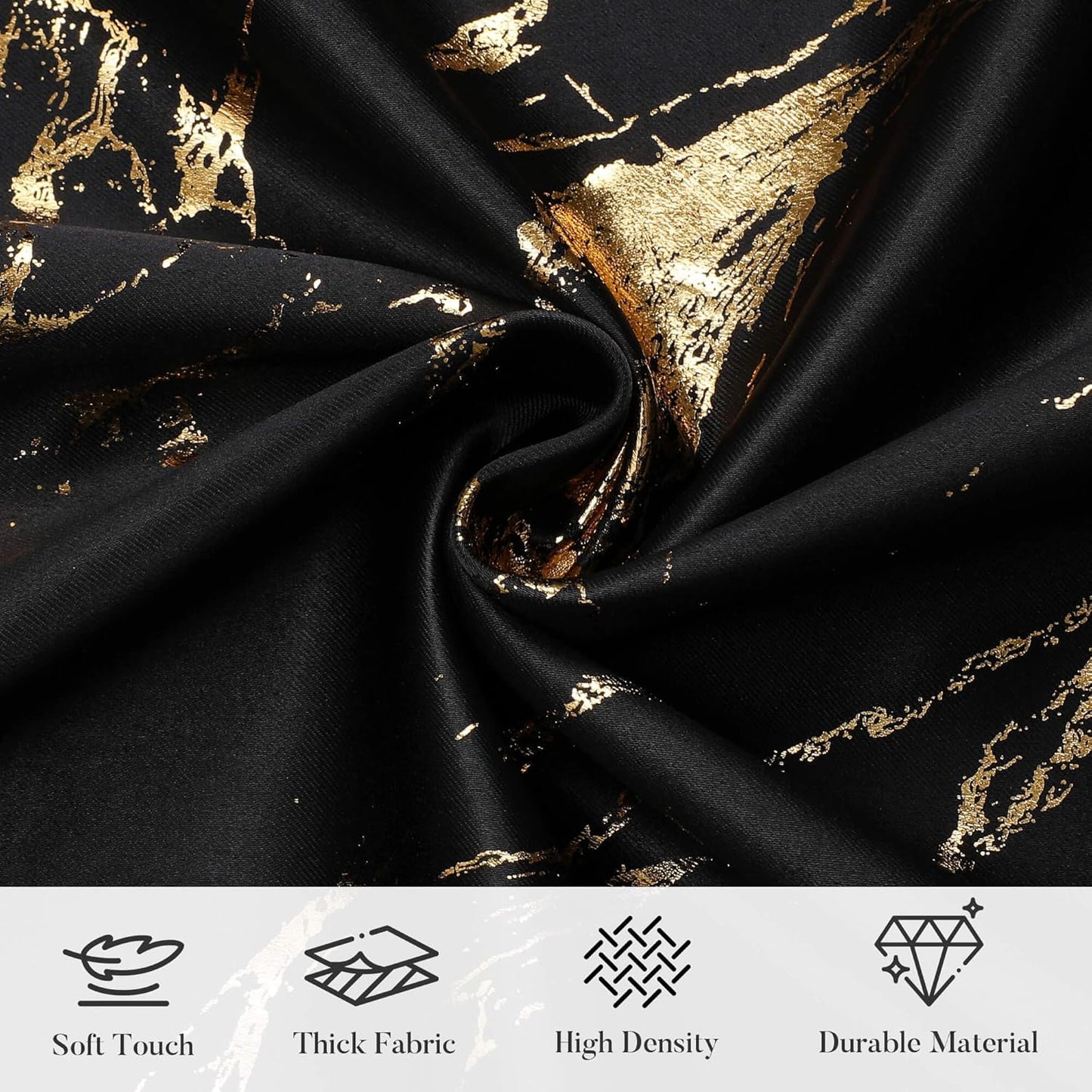 90% Blackout Curtains 2 Panels, Gold Marble Patterned Blackout Curtains Thermal Insulated Room Darkening Drapes for Living Room ,Black