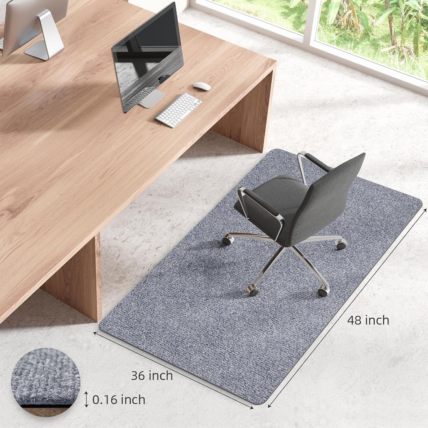 Office Chair Mat for Hardwood and Tile Floor, Computer Desk Chair Mats, Anti-Slip Mat for Rolling Chair, Large Floor Protector for Home Office, Light Grey