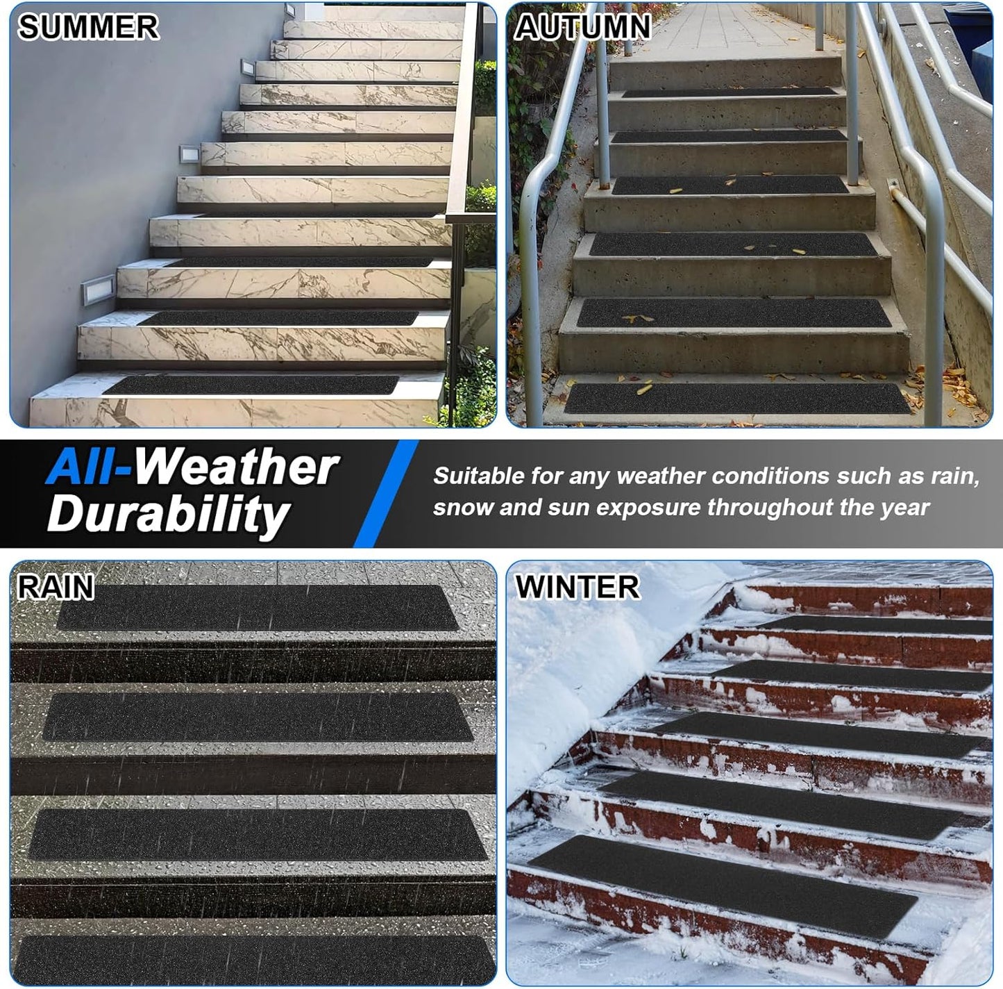 Black Non-Slip Treads for Wooden Steps Indoor Pre-Cut Anti-Slip Strips, Grip Tape Transparent Grips for Wood Stairs, Dogs, Kids and Pets, Waterproof