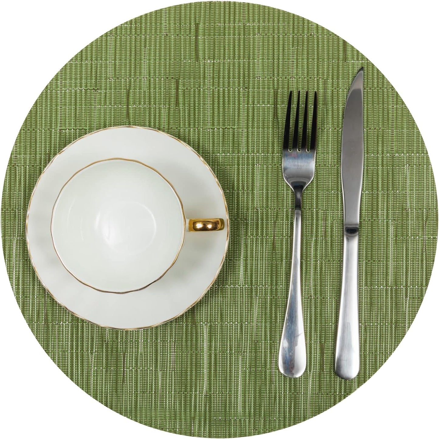 Round Table Placemats Set Wedge Shaped Place Mat with Centerpiece Round Mat Heat Resistant Table Mats Washable, Green