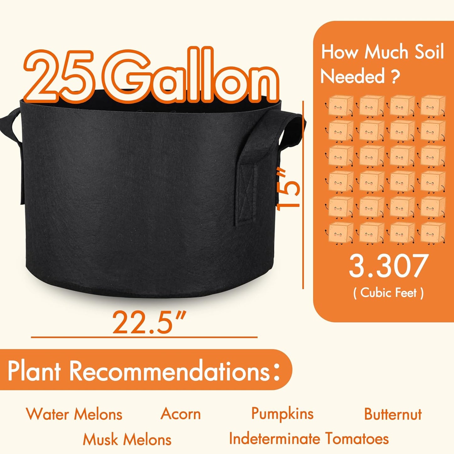 10-Pack 25 Gallon Grow Bags, Aeration Fabric Pots with Handles, Heavy Duty Cloth Pots for Plants
