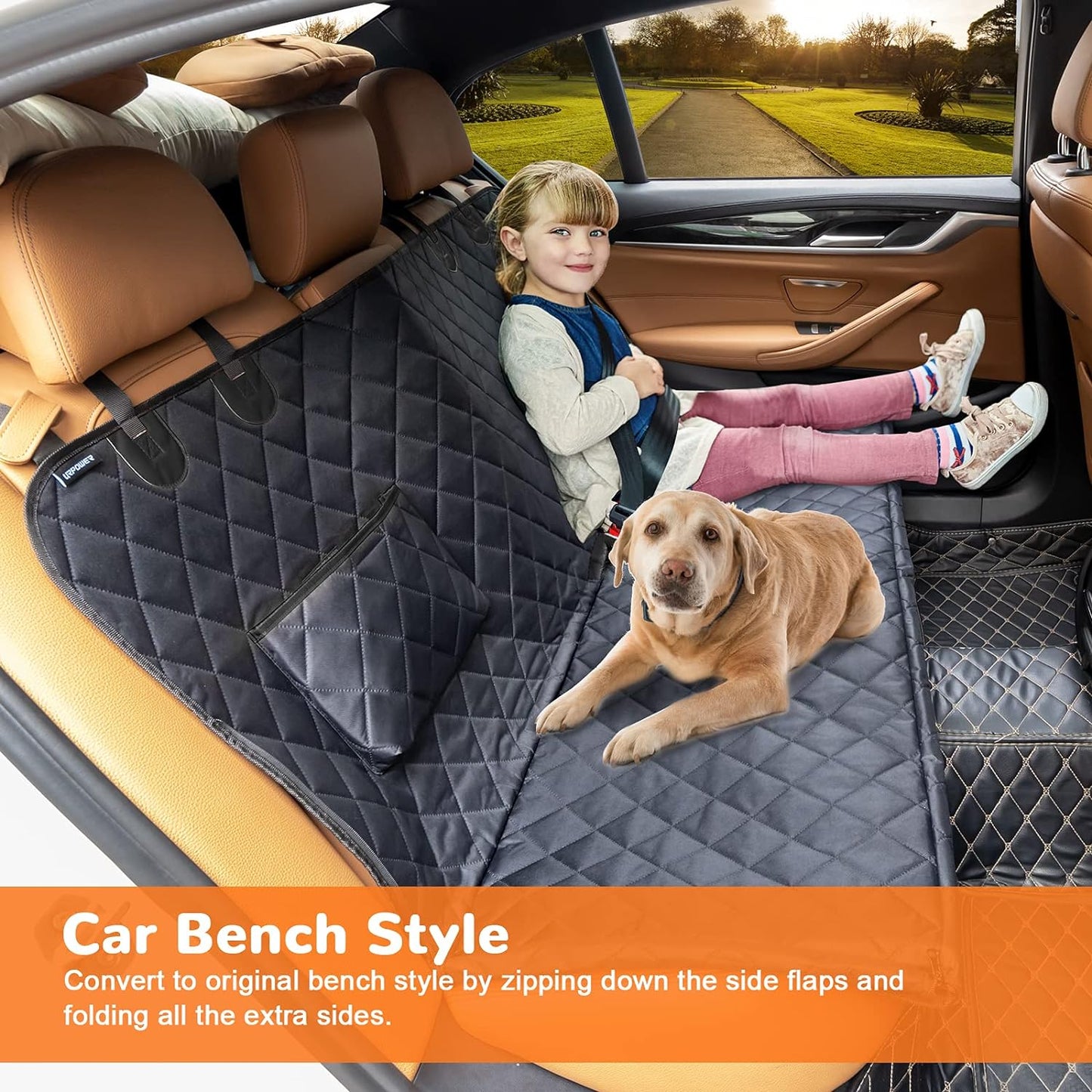 Back Seat Extender for Dogs, Waterproof Dog Car Seat Cover, Sturdy Pets Backseat Protector Full surround and Storage Pocket for Car SUV Truck,Black