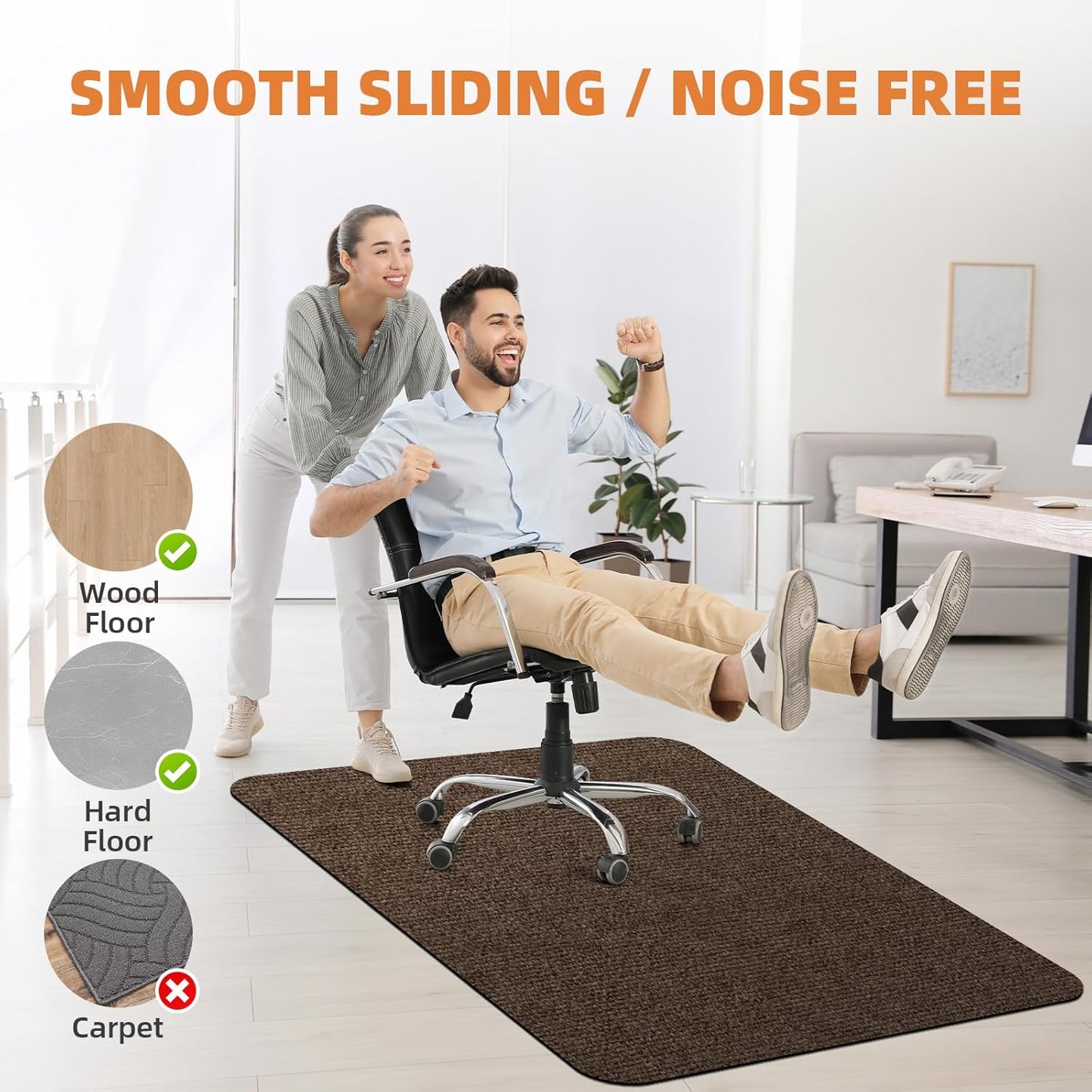 Office Chair Mat for Hardwood and Tile Floor, Computer Desk Chair Mats, Anti-Slip Mat for Rolling Chair, Large Floor Protector for Home Office, Brown