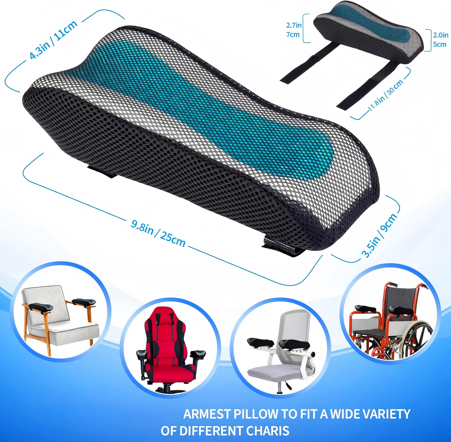 Ergonomic Armrest Pads- Office Chair Arm Rest Cover Pillow - Elbow Support Cushion for Computer, Gaming and Desk Chairs (Set of 2, Mesh Cover)