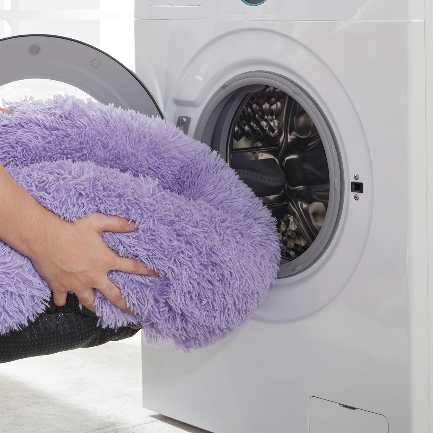 Anti Anxiety Round Fluffy Plush Faux Fur Warm Washable Dog Bed & Cat Bed, Original Bed for Small Medium Large Pets,Purple