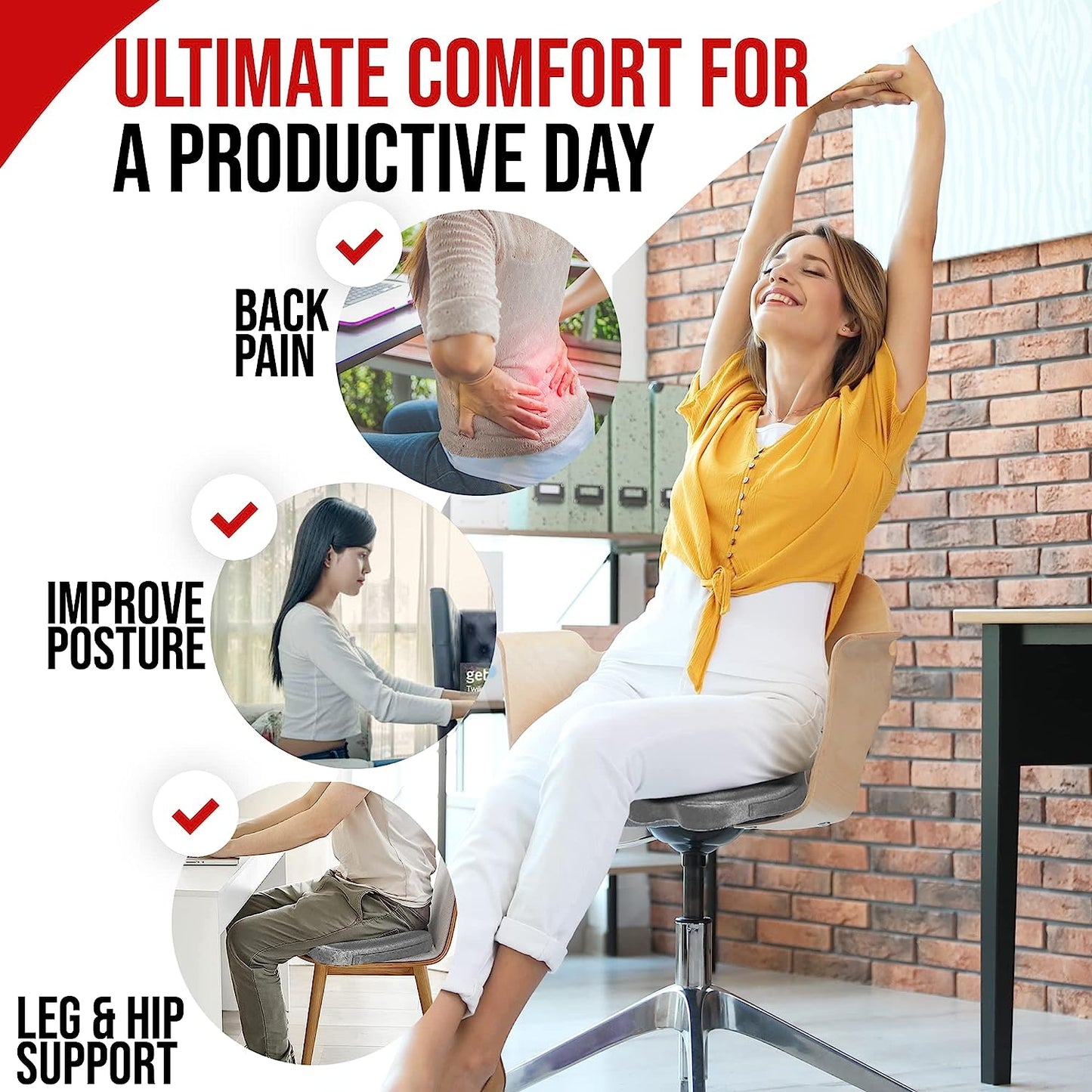 Seat Cushion for Office Chair, Lumbar Support Pillow for Chair, Car Seat Cushion,Washable Coat,Back Support Memory Foam Pillow ,Grey Velour