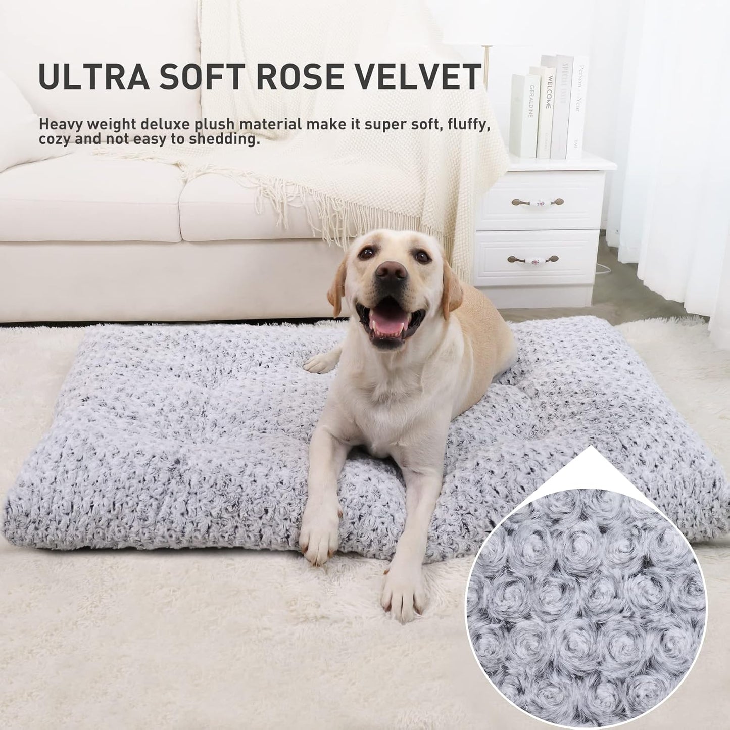 Washable Dog Bed Deluxe Plush Dog Crate Beds Comfy Kennel Pad Anti-Slip Pet Sleeping Mat for Large, Jumbo, Medium, Small Dogs Breeds,Cats,Grey