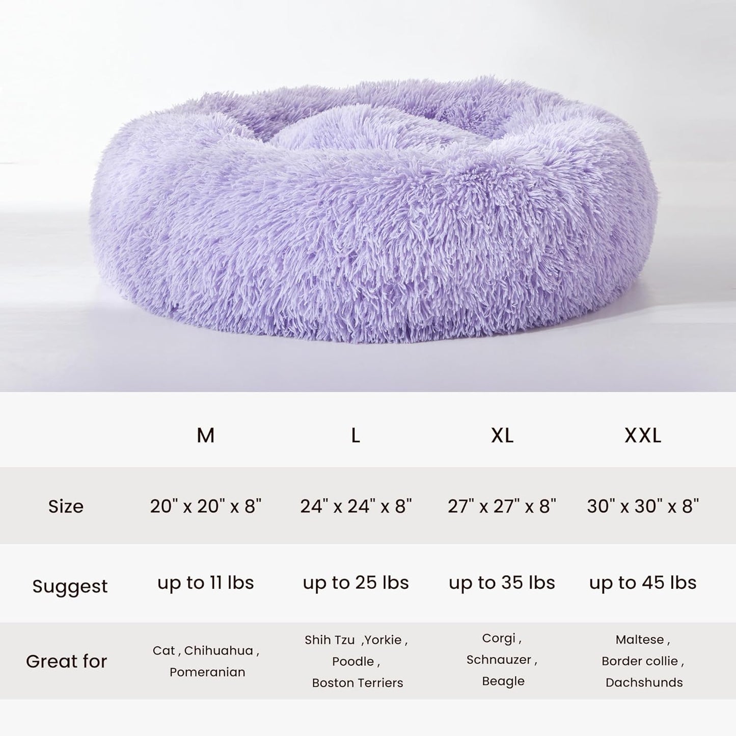 Anti Anxiety Round Fluffy Plush Faux Fur Warm Washable Dog Bed & Cat Bed, Original Bed for Small Medium Large Pets,Purple