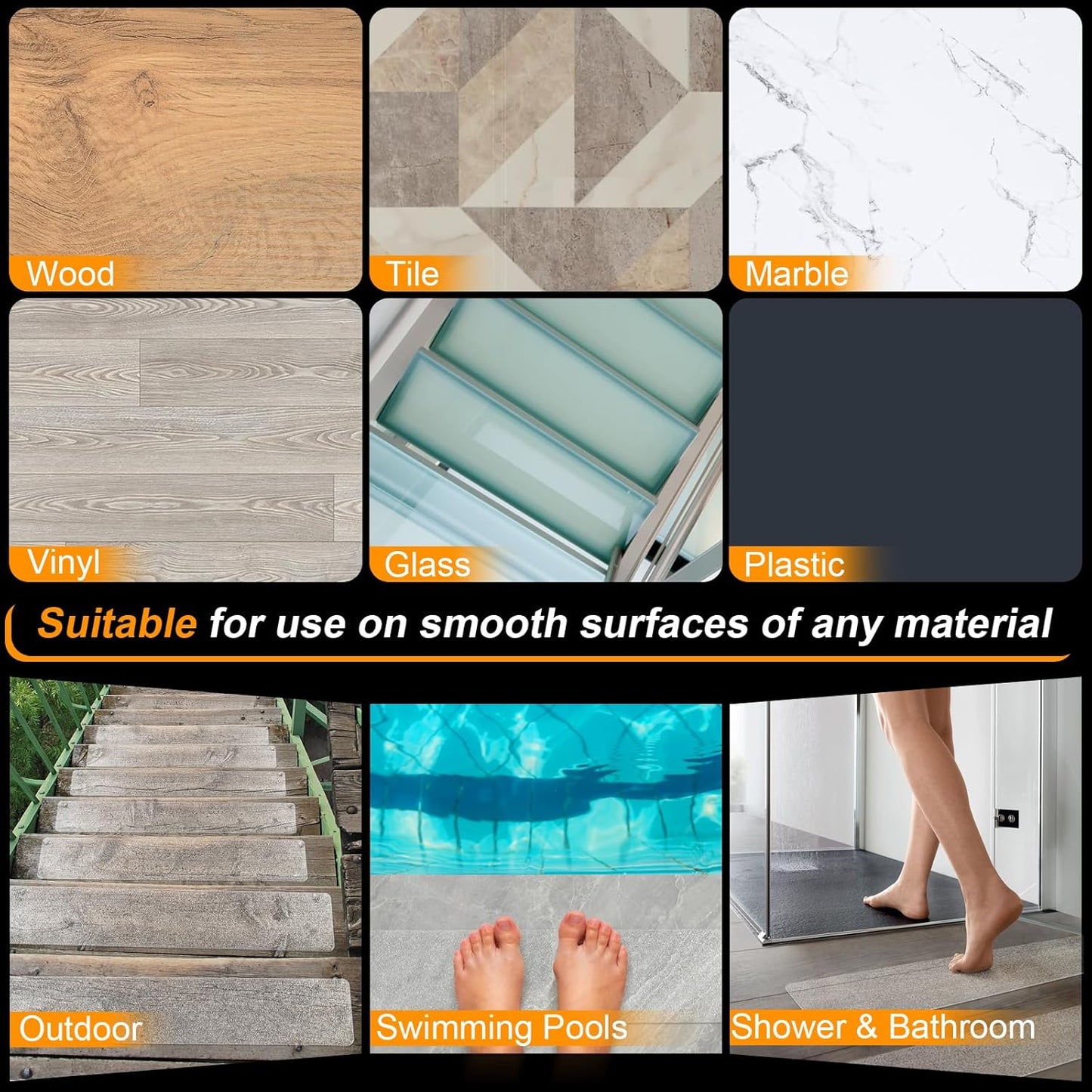 Clear Non-Slip Treads for Wooden Steps Indoor Pre-Cut Anti-Slip Strips, Grip Tape Transparent Grips for Wood Stairs, Dogs, Kids and Pets, Waterproof