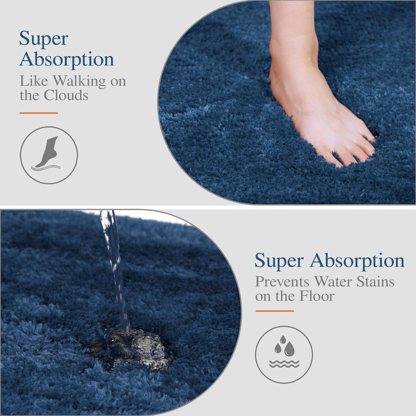 Bath Rug for Bathroom Non Slip Bathroom Mat Water Absorbent Soft Microfiber Shaggy Bathroom Rug Machine Washable Bath Mat,Navy