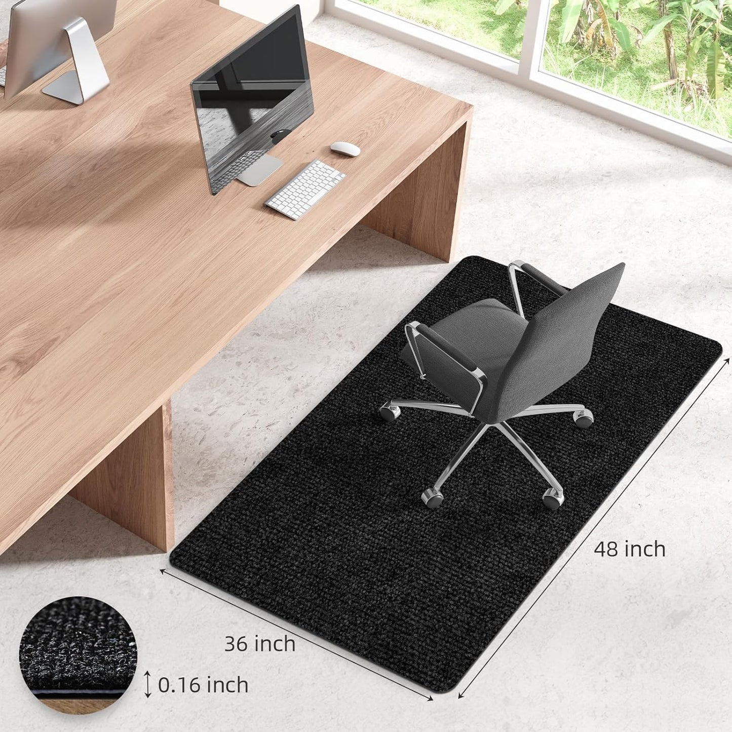 Office Chair Mat for Hardwood and Tile Floor, Computer Desk Chair Mats, Anti-Slip Mat for Rolling Chair, Large Floor Protector for Home Office, Black
