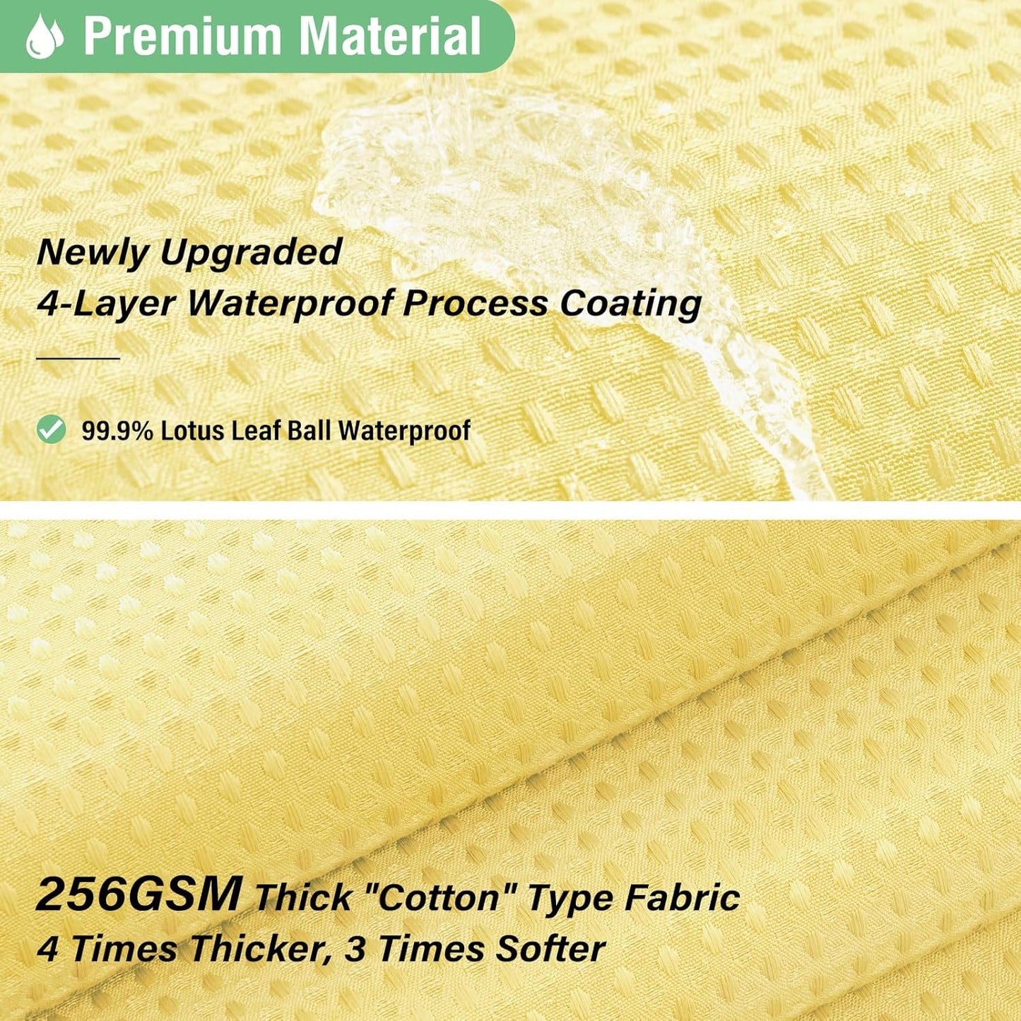 Fabric Shower Curtain - Waffle Weave Weighted Thick Cloth Shower Curtains for Bathroom, Hotel Spa Luxury Bath Curtain Set with 10 Hooks,Yellow