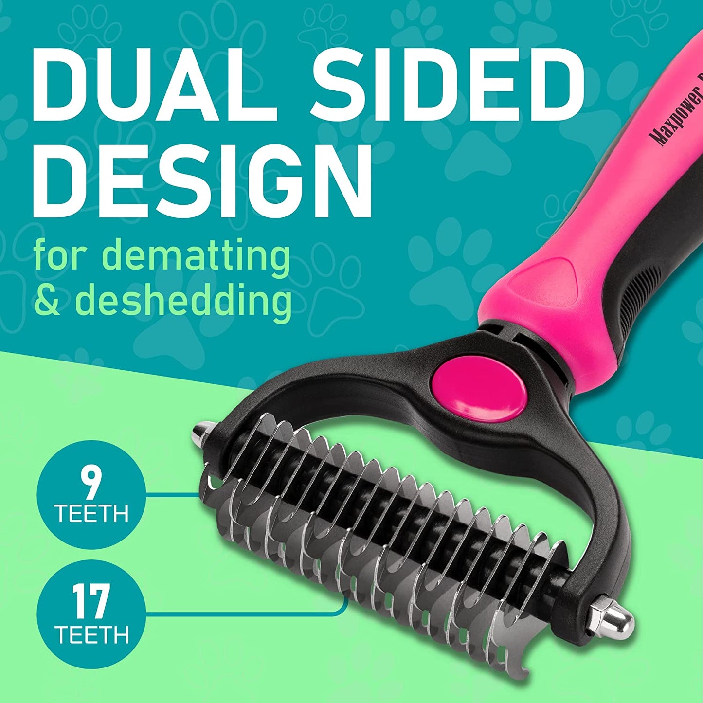 Pet Grooming Brush - Double Sided Shedding and Dematting Undercoat Rake Comb for Dogs and Cats,Extra Wide, Pink
