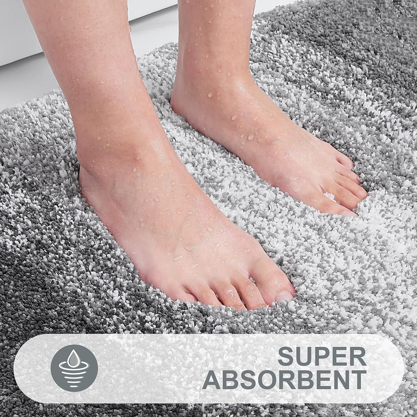Luxury Bathroom Rug Mat, Extra Soft and Absorbent Microfiber Bath Rugs, Non-Slip Plush Shaggy Bath Carpet, Grey