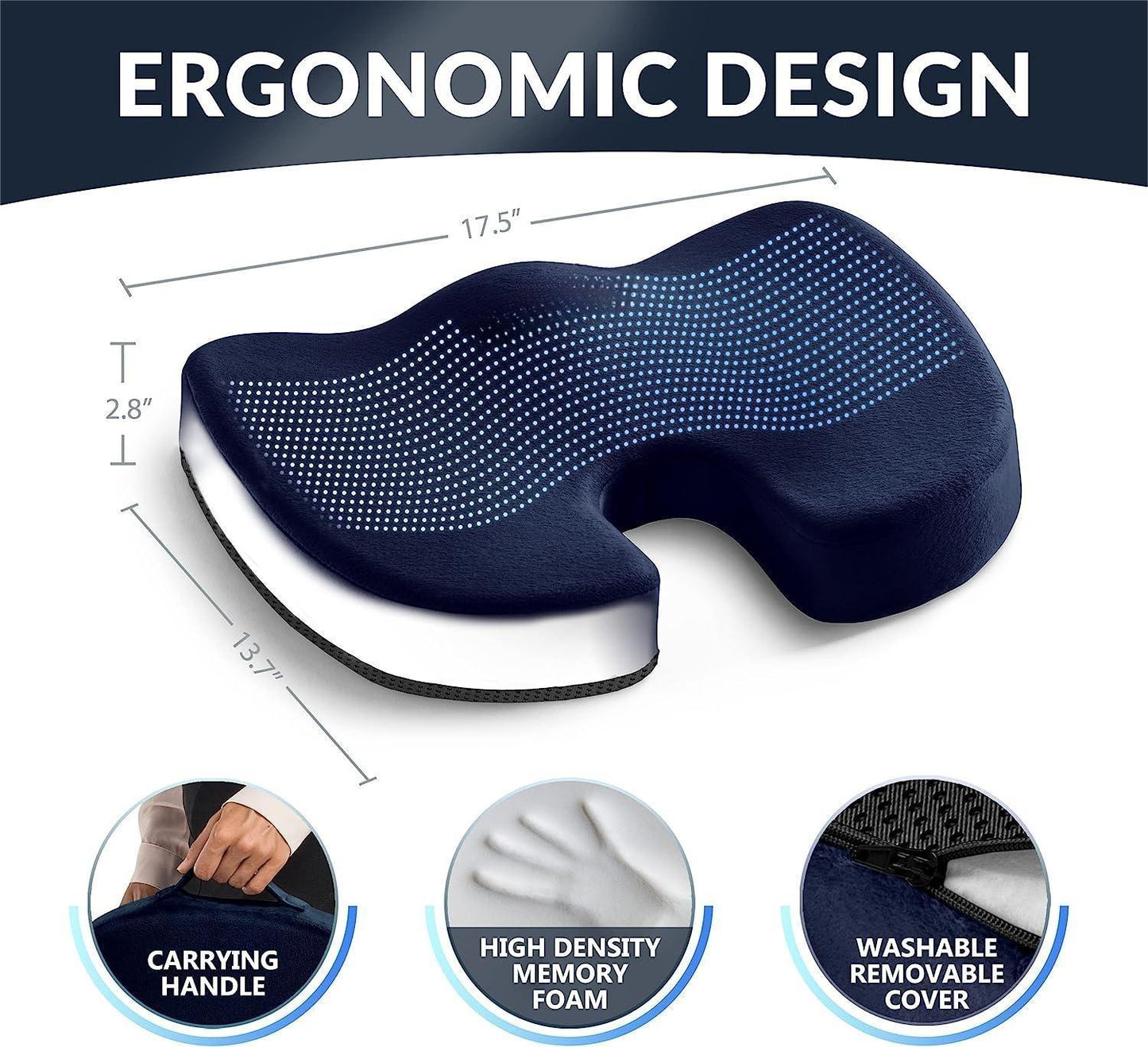Memory Foam Gel Seat Cushion for Office Chair, Comfort Car Chair Cushion, Desk Seat Cushion for Tailbone Sciatica Pain Relief, Ergonomic Seat Pad,Blue