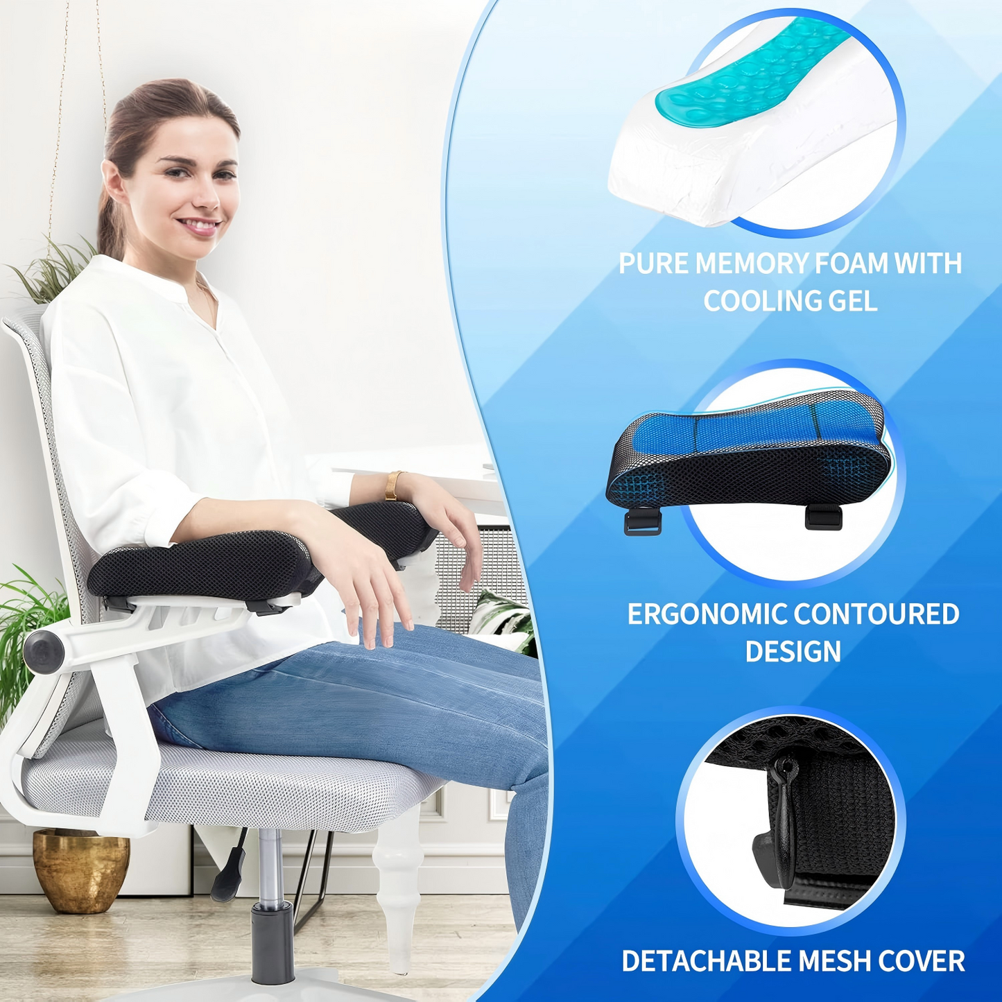 Ergonomic Armrest Pads- Office Chair Arm Rest Cover Pillow - Elbow Support Cushion for Computer, Gaming and Desk Chairs (Set of 2, Mesh Cover)