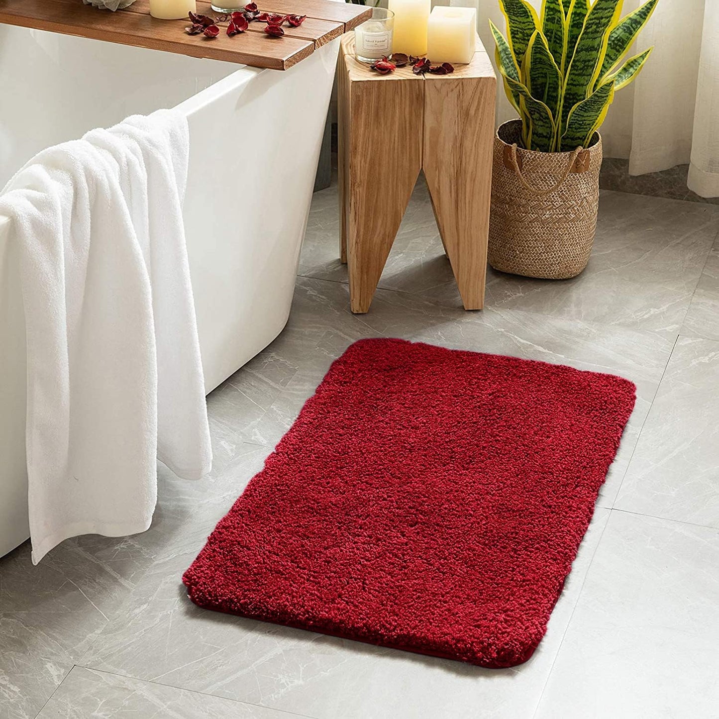 Bath Rug for Bathroom Non Slip Bathroom Mat Water Absorbent Soft Microfiber Shaggy Bathroom Rug Machine Washable Bath Mat,Red