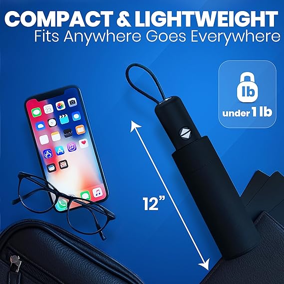 Windproof Compact Umbrellas for Rain - Strong Design & Auto Open & Close - Portable Folding Travel  -All-weather-Light & Portable for Women & Men,Navy