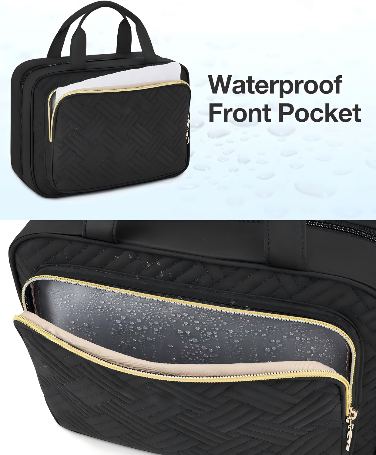 Toiletry Bag Hanging Travel Makeup Organizer, Transparent Cosmetic Bag Makeup Bag for Full Sized Toiletries, Black