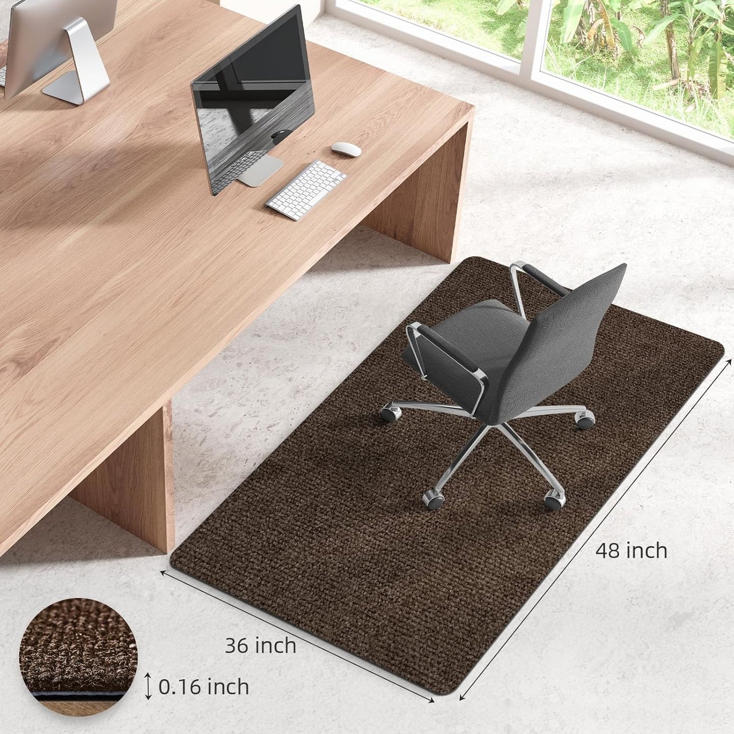 Office Chair Mat for Hardwood and Tile Floor, Computer Desk Chair Mats, Anti-Slip Mat for Rolling Chair, Large Floor Protector for Home Office, Brown