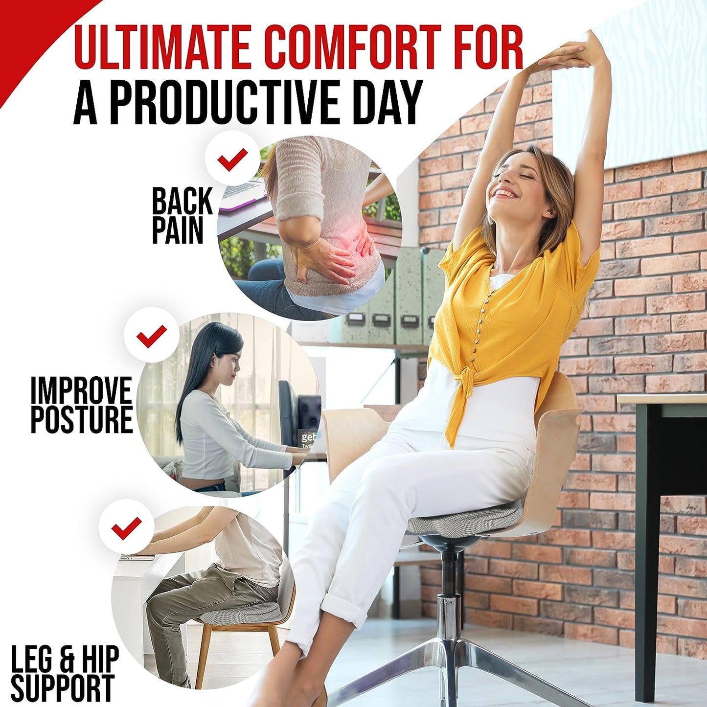 Seat Cushion for Office Chair, Lumbar Support Pillow for Chair, Car Seat Cushion,Washable Coat,Back Support Memory Foam Pillow ,Grey Mesh