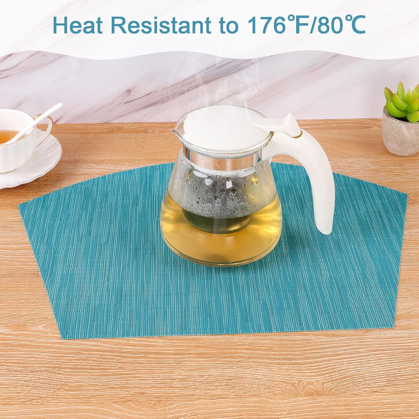 Round Table Placemats Set Wedge Shaped Place Mat with Centerpiece Round Mat Heat Resistant Table Mats Washable, Blue
