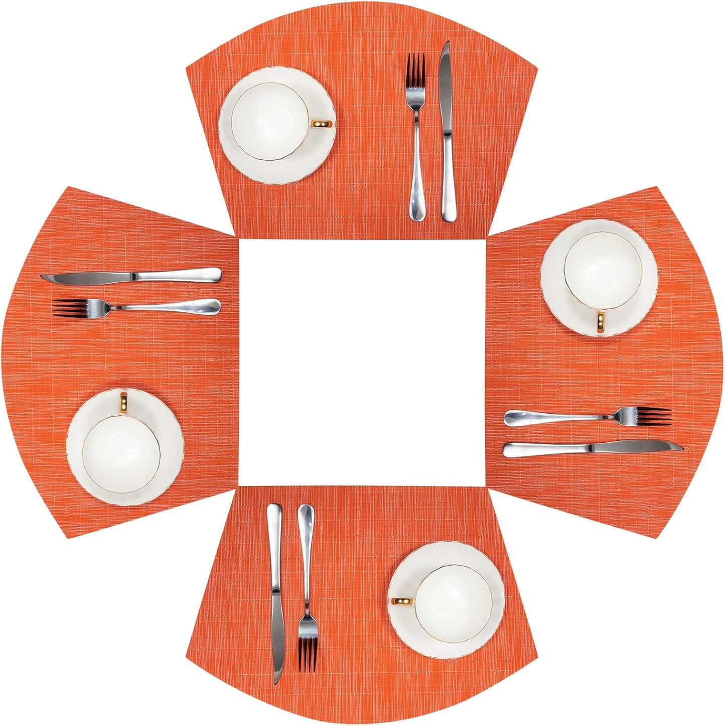 Round Table Placemats Set Wedge Shaped Place Mat with Centerpiece Round Mat Heat Resistant Table Mats Washable, Orange