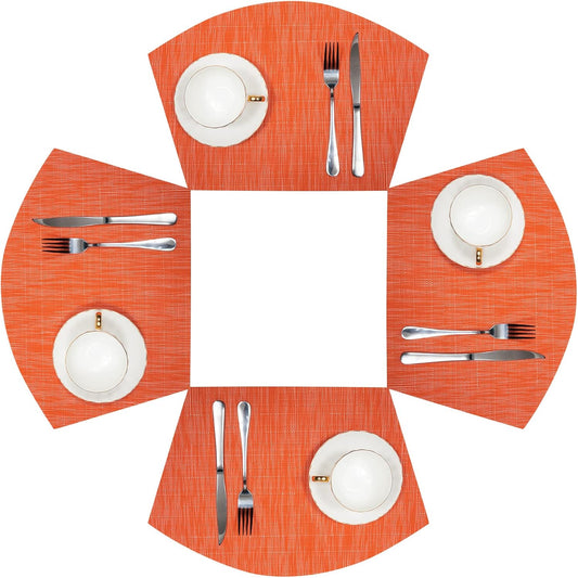 Round Table Placemats Set Wedge Shaped Place Mat with Centerpiece Round Mat Heat Resistant Table Mats Washable, Orange