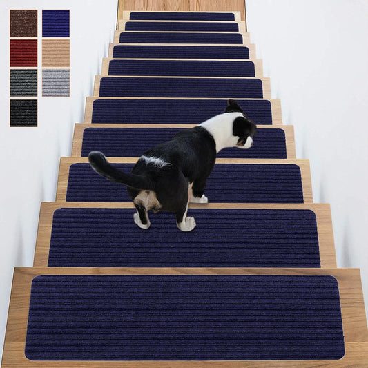 Stair Treads Carpet Non-Slip Indoor Stair Runners for Wooden Steps, Stair Rugs for Kids and Dogs, Set of 15, 8" X 30", Navy