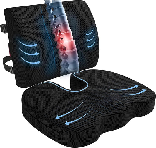 Seat Cushion for Office Chair, Lumbar Support Pillow for Chair, Car Seat Cushion,Washable Coat,Back Support Memory Foam Pillow ,Black Mesh