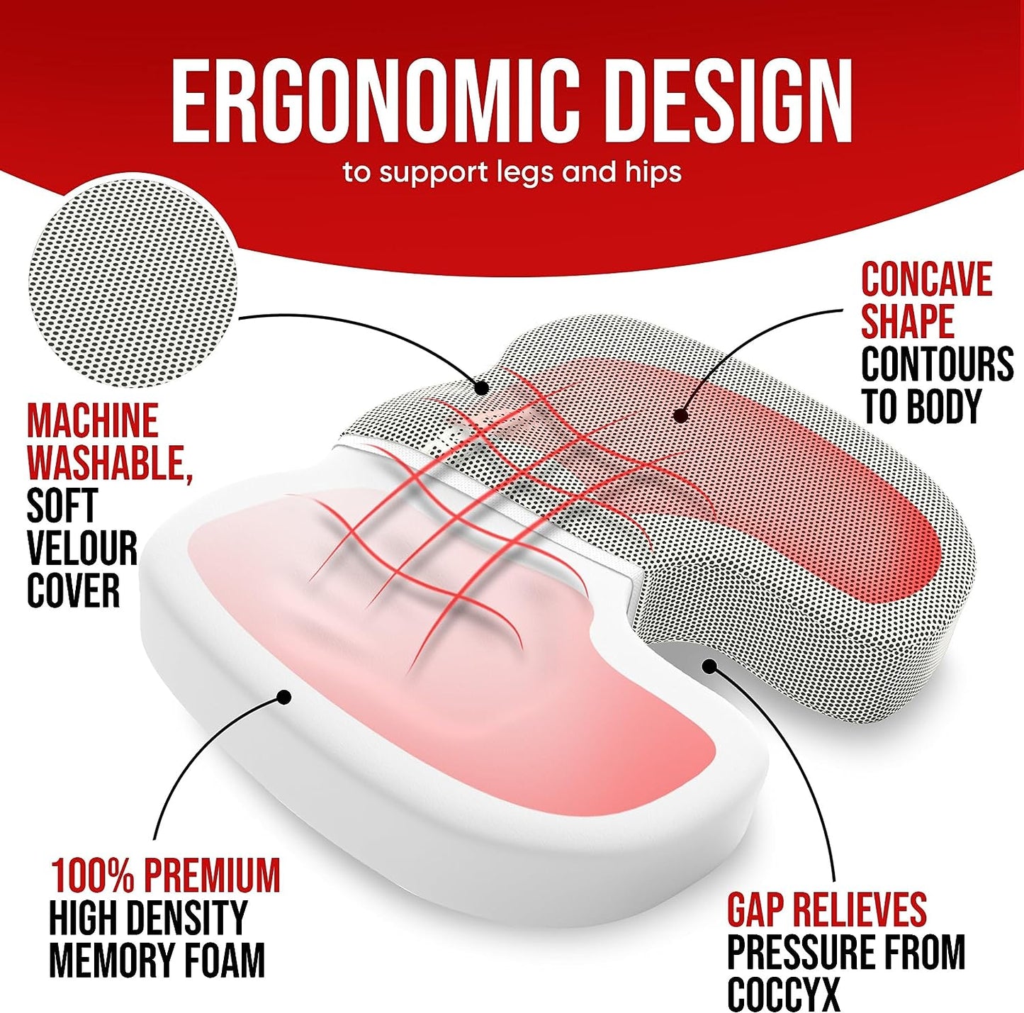Seat Cushion for Office Chair, Lumbar Support Pillow for Chair, Car Seat Cushion,Washable Coat,Back Support Memory Foam Pillow ,Grey Mesh