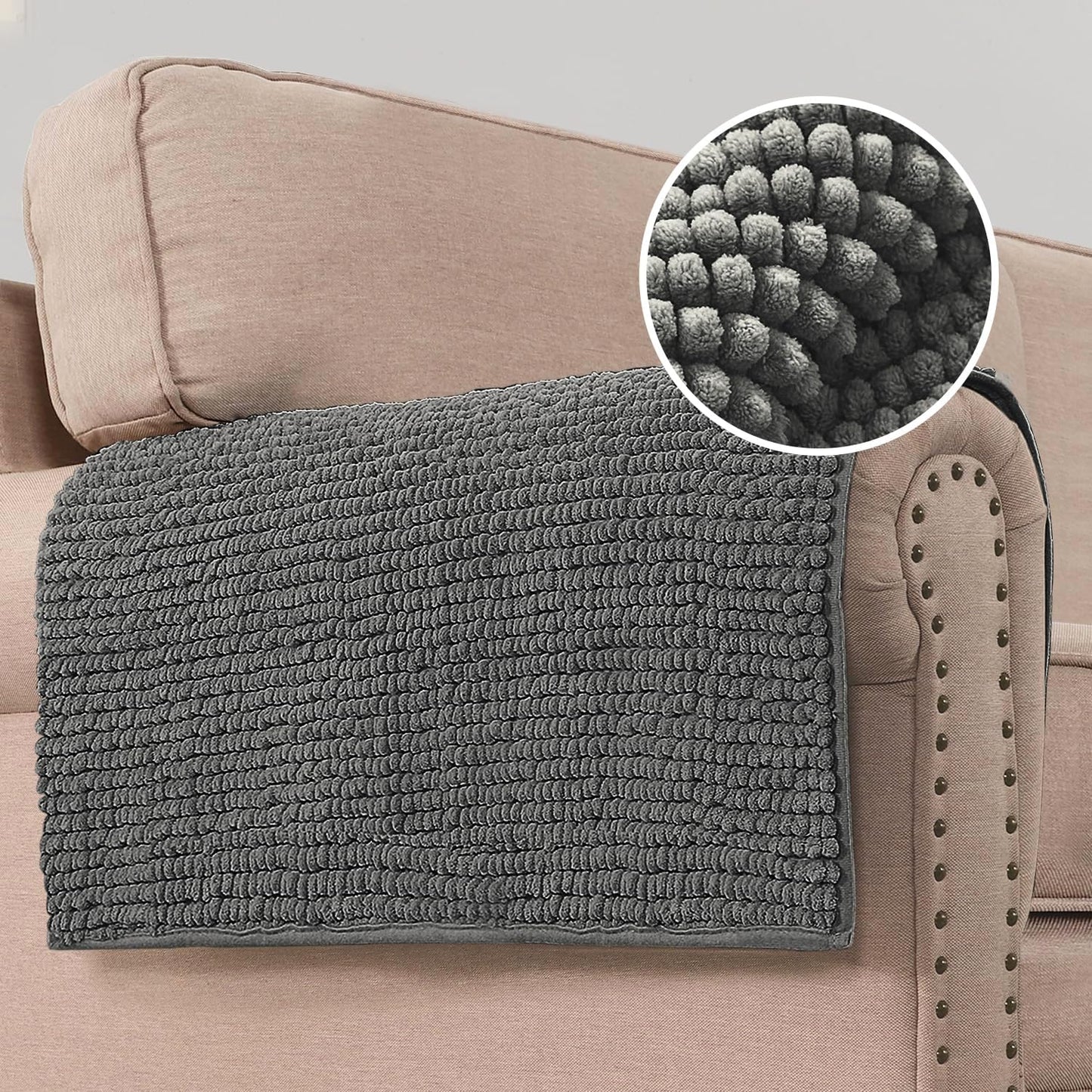 2 Packs Plush Chenille Couch Armrest Cover Thick and Soft Sofa Covers Water Resistant Furniture Protector Cover for Pets,Grey