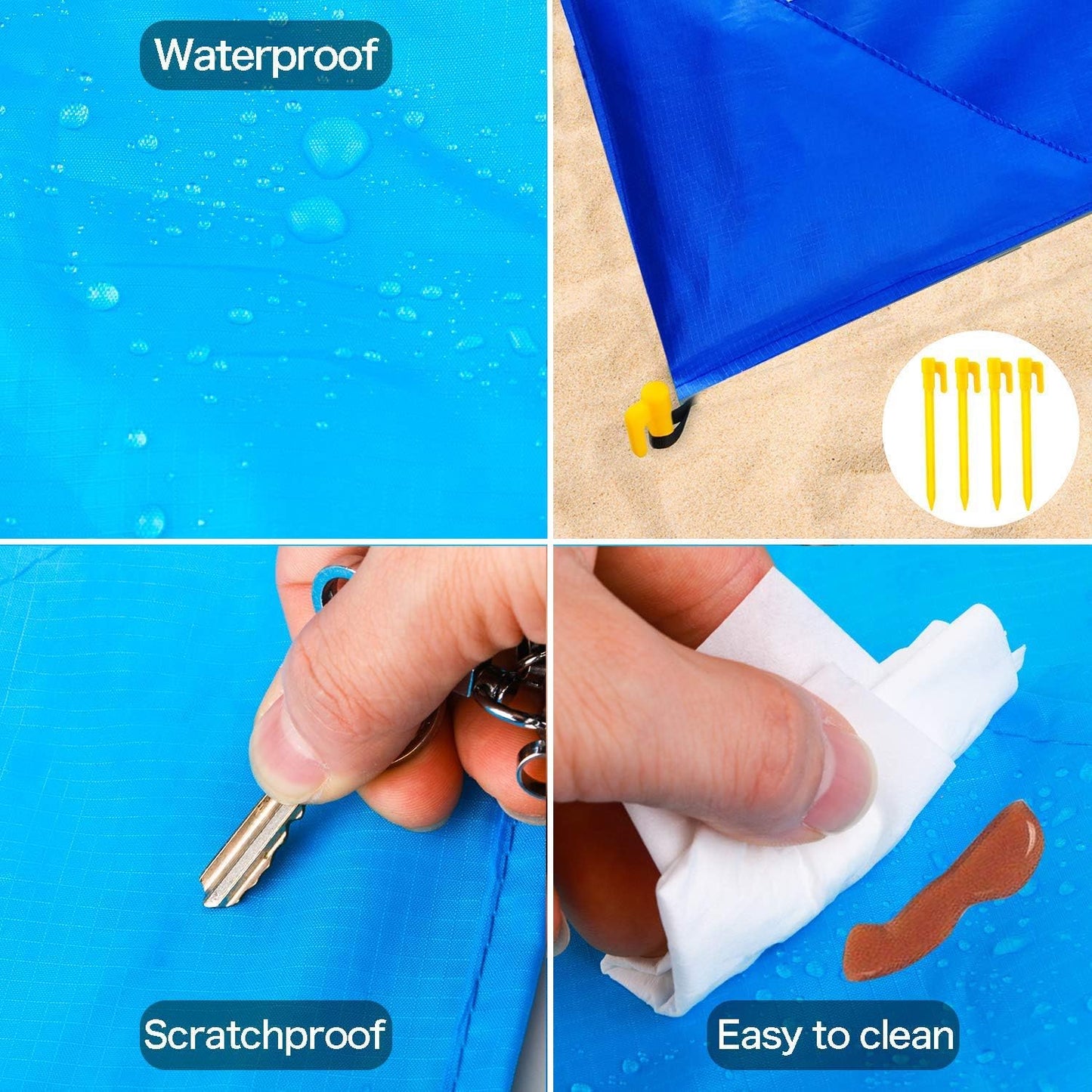 Extra Large Beach Blanket Waterproof Sandproof with 4 Stakes, Easy to Clean, Lightweight ,Fast