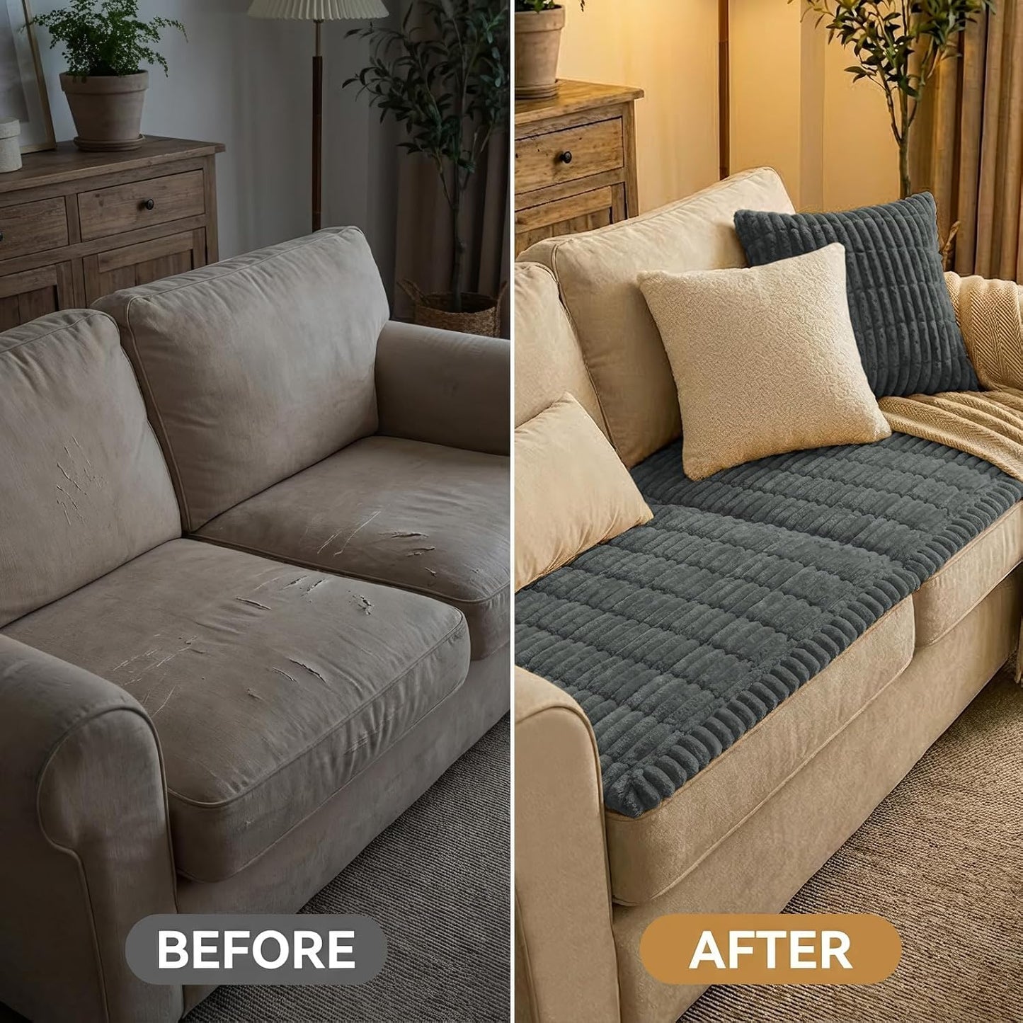Couch Cover for Dogs Washable, Non Slip Fuzzy Pet Couch Covers for 3 Cushion Sofa Pet Friendly, Thick Soft Sofa Slipcovers Cushion Protector, Dark Grey