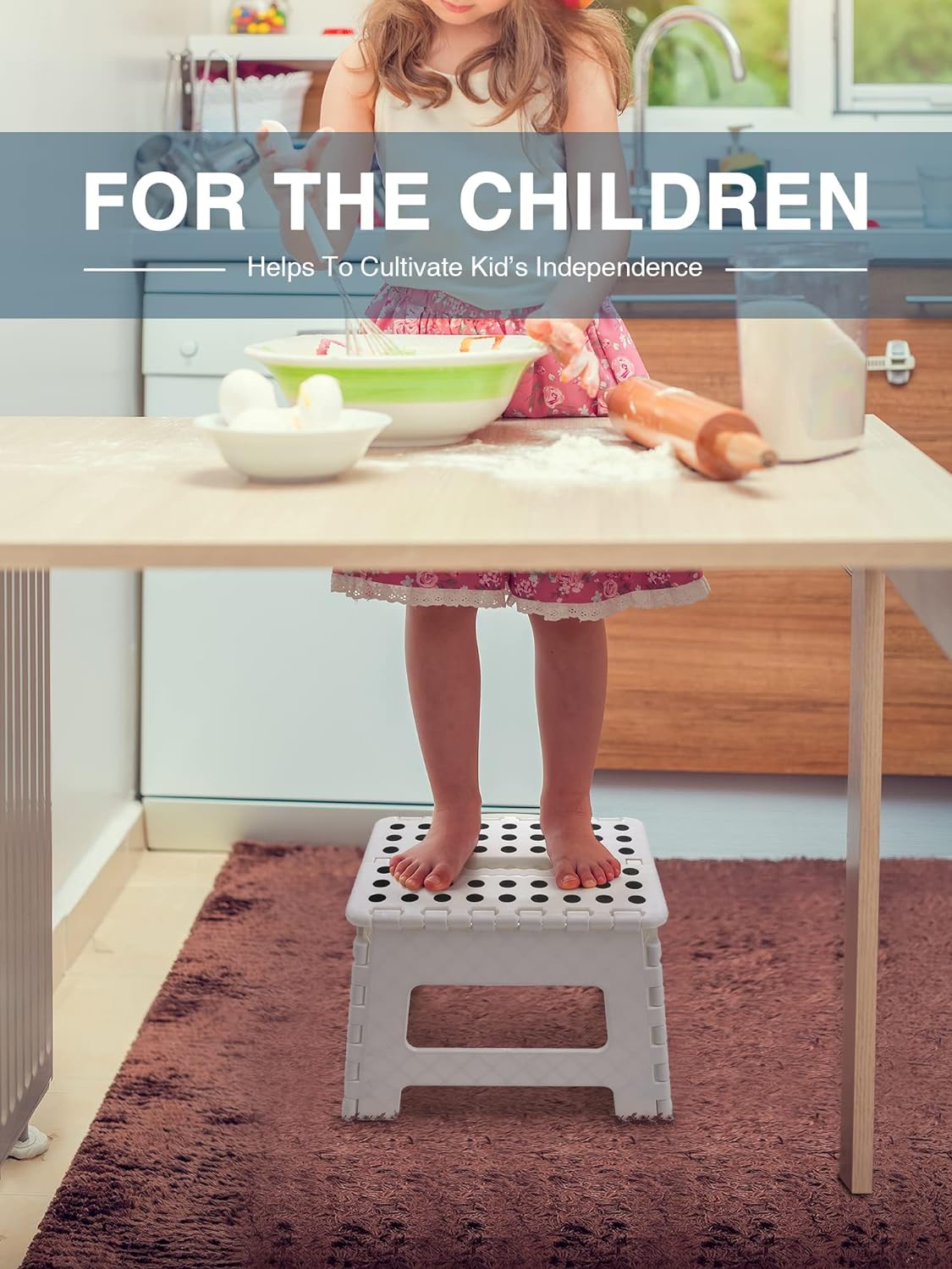 Lightweight, Durable, Foldable Step Stool With Handle, Suitable for Adults& Children, for Kitchens, Bathrooms, Outdoor (White)
