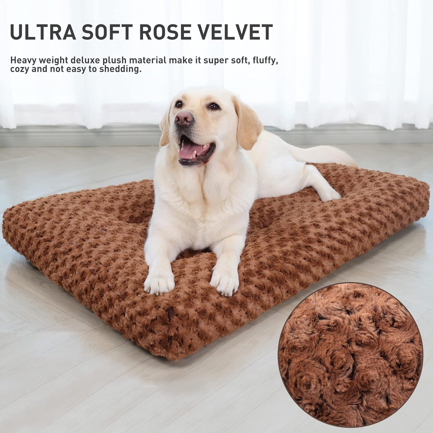 Washable Dog Bed Deluxe Plush Dog Crate Beds Comfy Kennel Pad Anti-Slip Pet Sleeping Mat for Large, Jumbo, Medium, Small Dogs Breeds,Cats,Brown