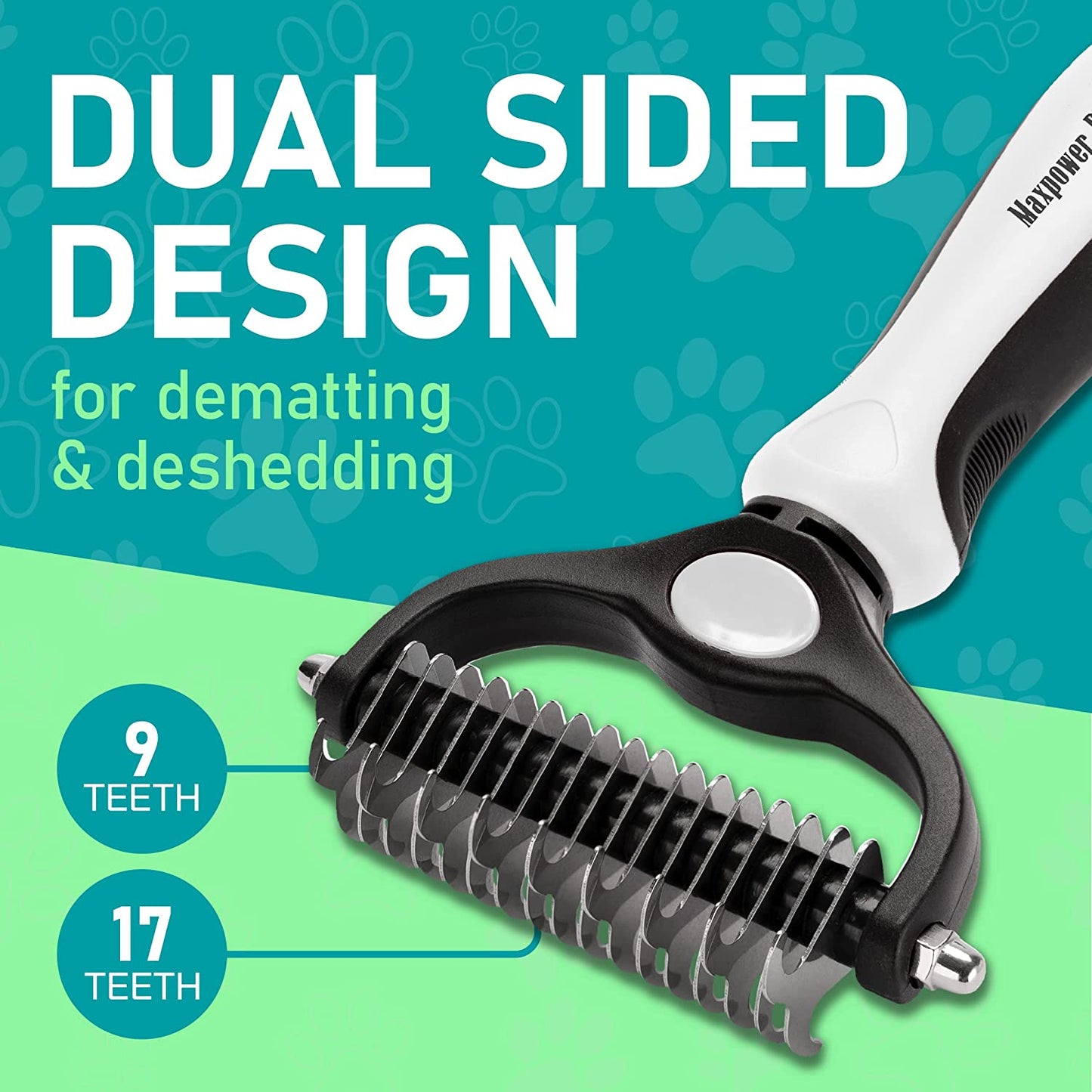 Pet Grooming Brush - Double Sided Shedding and Dematting Undercoat Rake Comb for Dogs and Cats,Extra Wide, White